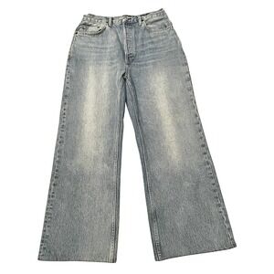 Re/Done Womens Jeans 70s Ultra High Rise Wide Leg 60s Fade Wash‎ Button Fly 30